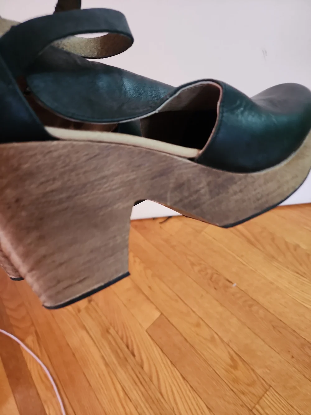 Free People Black Cedar Leather Cutout Platform Pumps with Brown Wood Heel